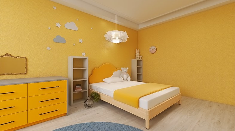Yellow bedroom for a child