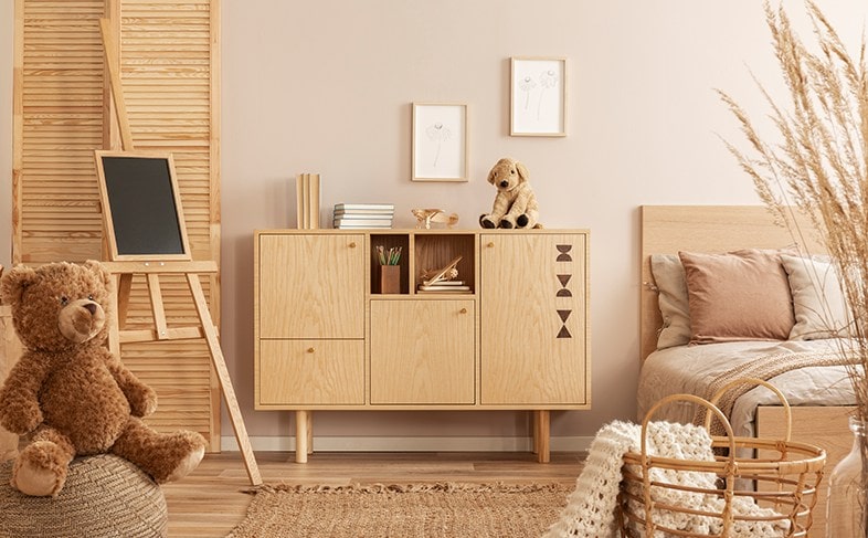 Beige bedroom for a child