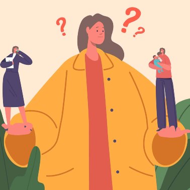 A confused woman deciding how to cover expenses during maternity leave